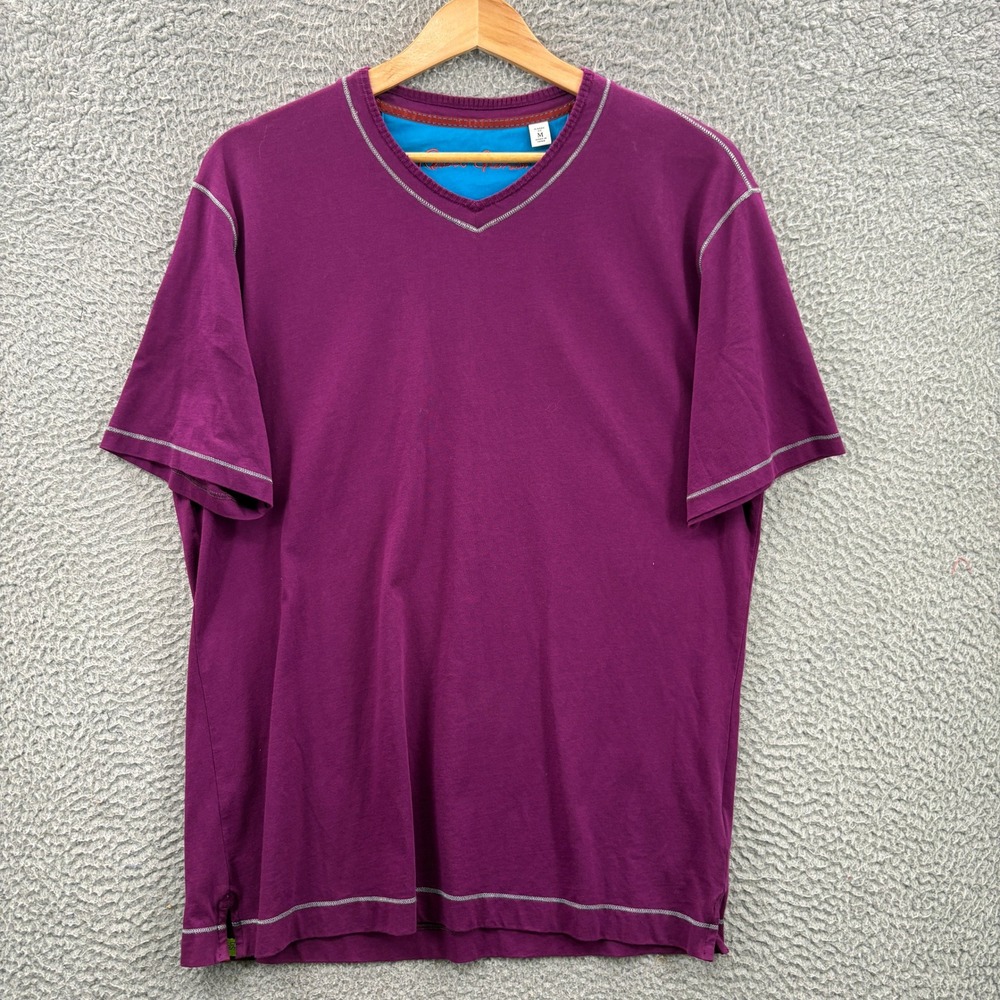 Robert Graham T-Shirt Mens M Purple Supima Cotton V-Neck Contrast Stitch